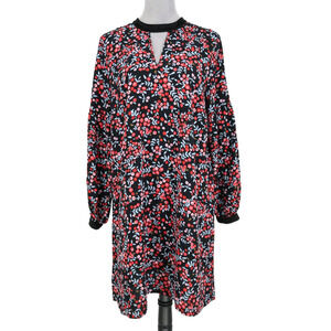 Loft Dress Womens Large Black Red Cherries A-line Long Sleeve Preppy Academia